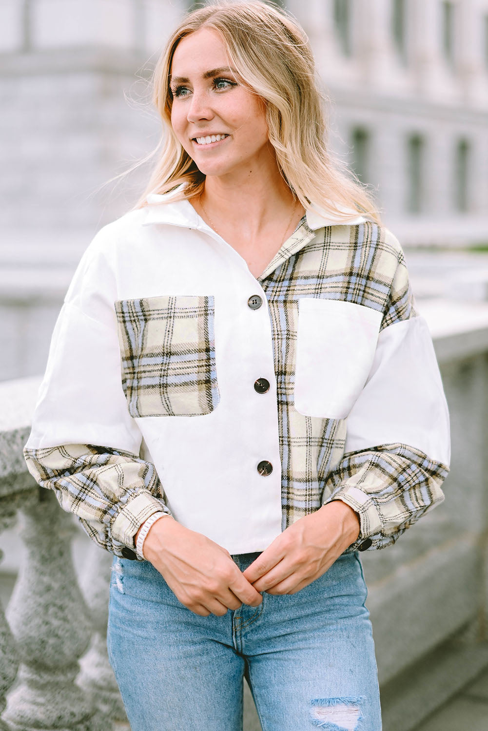 Plaid Collared Neck Button Down Jacket