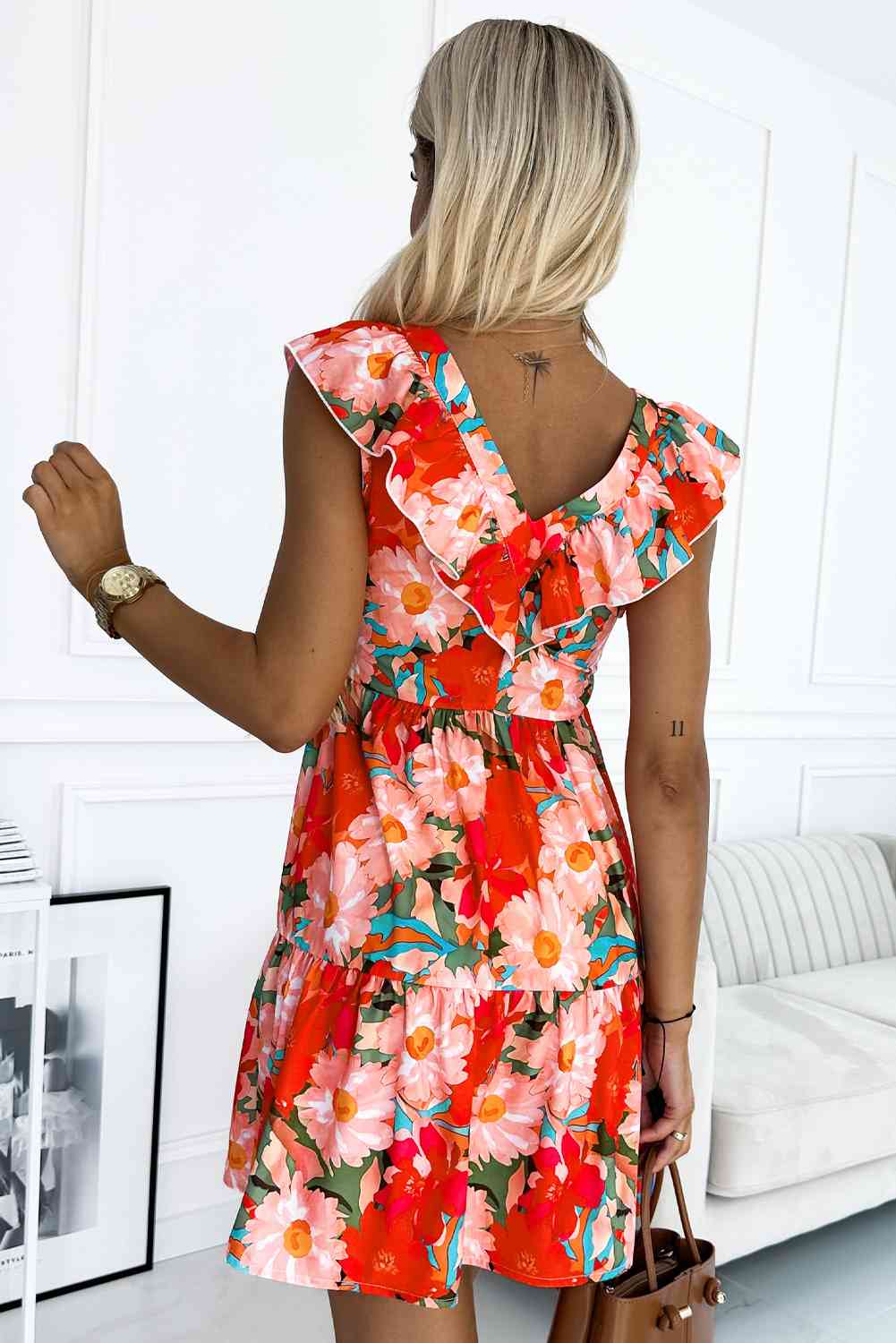 Ruffled V-Neck Mini Dress