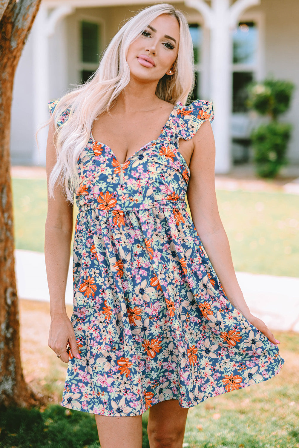 Floral Sweetheart Neck Empire Waist Dress