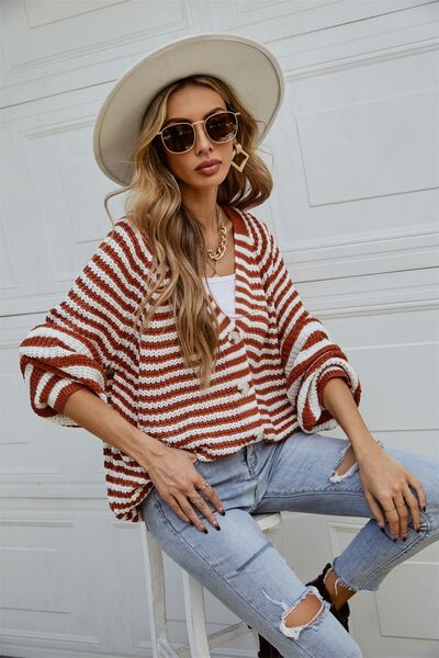 Striped Button Up Long Sleeve Cardigan